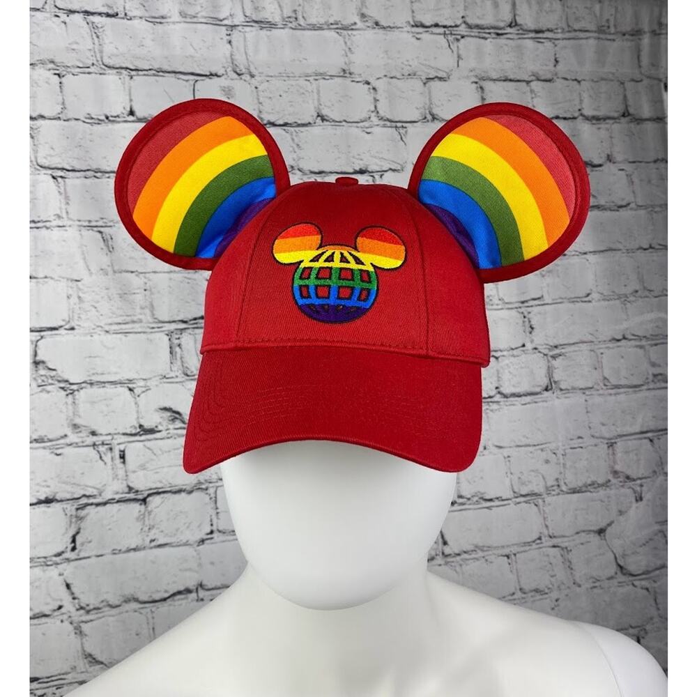 Walt Disney Mickey Mouse Ears Rainbow Pride Adjustable Hat Cap Red